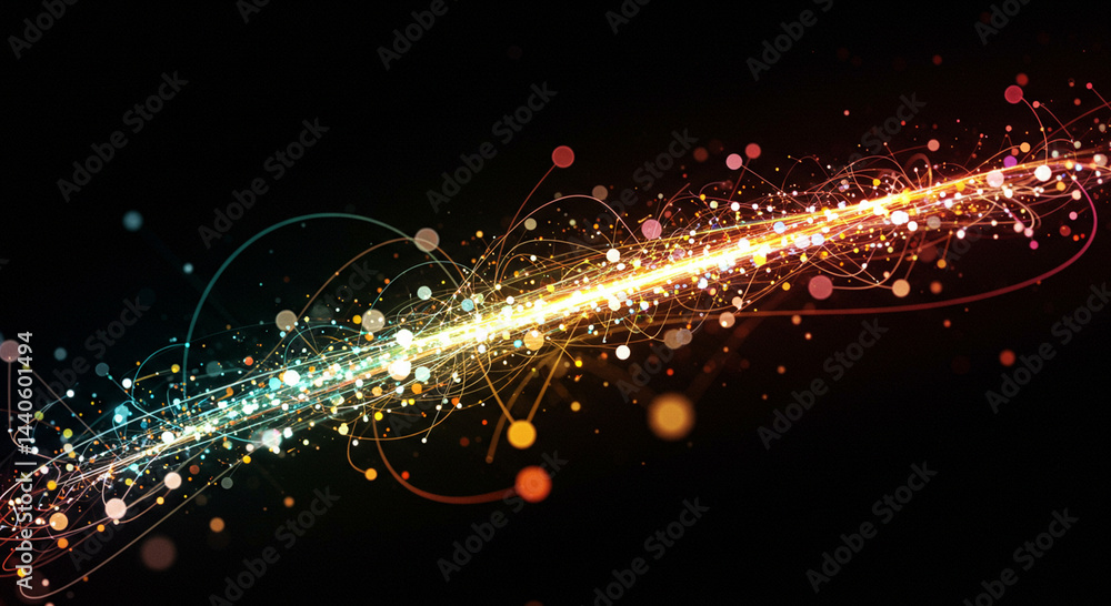 Poster dynamic interplay of colorful lights and circles on dark background