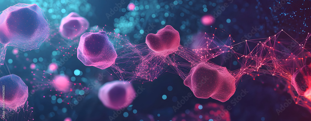 Poster template for science and technology presentation. plexus style background.