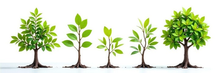 Obraz premium Sprouting tree branches isolated on white background, foliage, wood, leafy greens