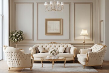 Elegant living room furniture set on white background on transparent background