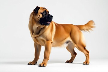 Obraz premium Majestic mastiff, powerful stance, white background, loyal, portrait, dog breed
