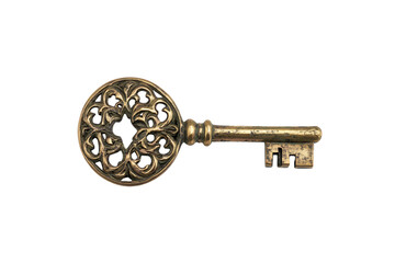 Transparent background vintage golden key with ornate design