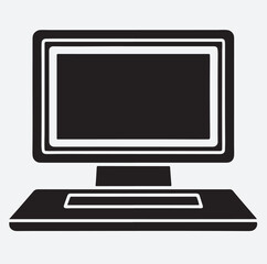 desktop computer silhouette vector art illustration, computer monitor with keyboard