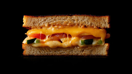 Grilled Cheese Sandwich with Tomato and Zucchini on Black Background