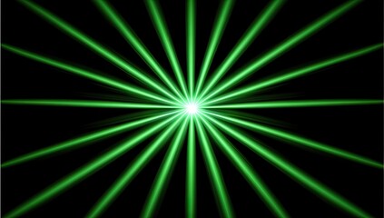 Obraz premium Green light rays emanating from central bright point on black background