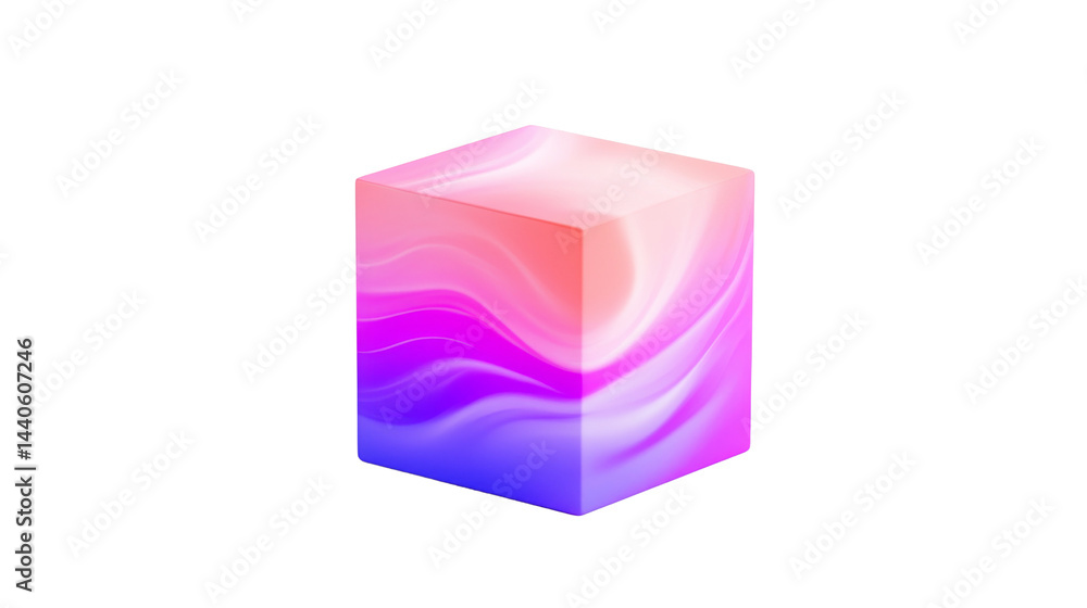 Poster abstract cube with smooth wave-like gradient in pink and purple shades