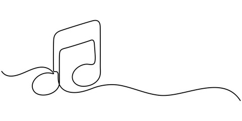 Musical Notes continuous line drawing with color shapes, Musical Note Continuous Line Illustration, Musical Note Continuous one Line drawing Icon. 