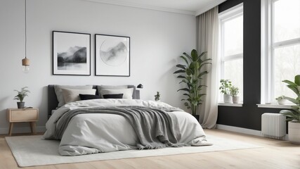 Cozy scandinavian style bedroom featuring bright textiles and minimalist design for a relaxing and inviting space to unwind