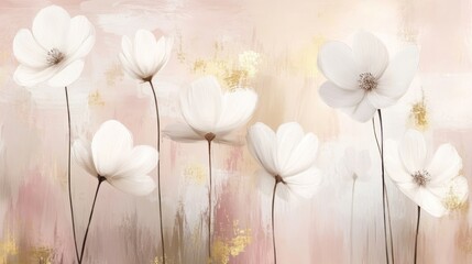 Elegant white flowers on a pink and gold background.