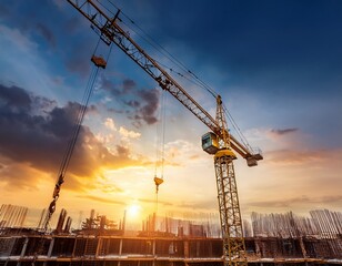 crane of building construction against beautiful dusky sky