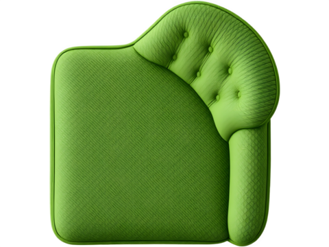 Top view of a vibrant green upholstered armchair, showcasing its tufted backrest and unique curved design. Perfect for adding a pop of color to any room.