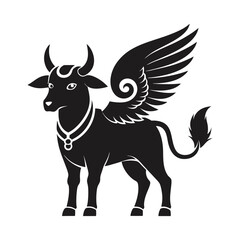 silhouette of kamadhenu sacred cow with wings vector illustration on white background 