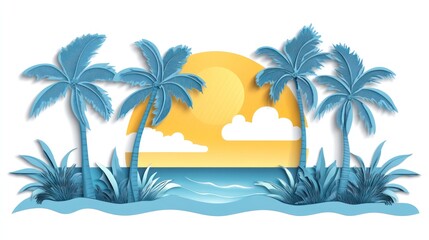 Obraz premium A vibrant, paper-cut tropical sunset scene.