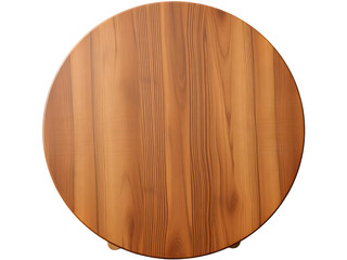 Overhead view of a round wooden table top. The rich, warm tones of the wood grain are highlighted.