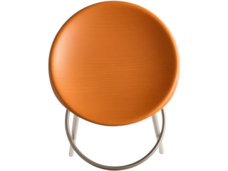 Overhead view of a round orange stool with a simple silver base.  Modern and minimalist design.