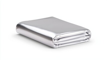 Shiny Silver Emergency Blanket Folded Neatly on a Clean Surface for Survival and Outdoor Use