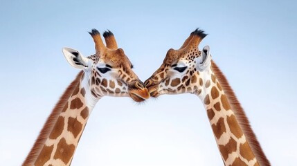 Naklejka premium Giraffe Couple Kissing, Romantic Wildlife
