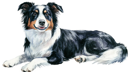 Watercolor Border Collie Dog Animal Illustration Isolated on White Background