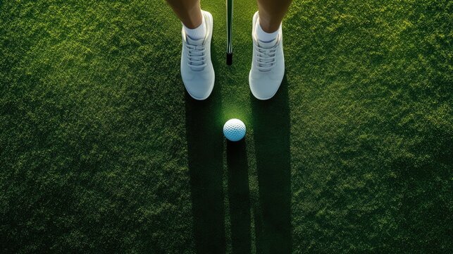 Aerial view of a golfer preparing to putt.