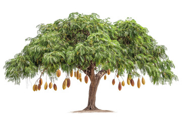 Naklejka premium Majestic Tree with Hanging Pods . White background PNG