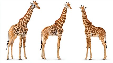 Fototapeta premium Three Giraffes Isolated on White Background