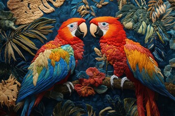 Obraz premium perfect stitch embroidery exotic birds