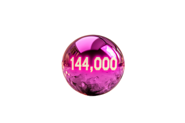 A shiny pink sphere displays the number 144,000 in bold digits.