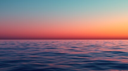 Obraz premium Calm Ocean Scene with Gentle Waves and a Colorful Sky Gradient at Dusk or Dawn Horizon.
