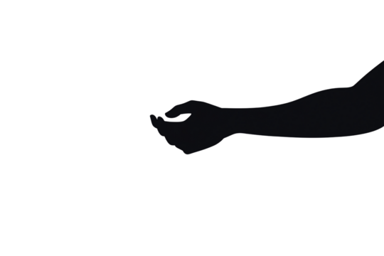 A human arm extended forward with the hand forming a loose grip.