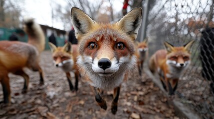 Fototapeta premium Curious Red Foxes Close Up Wildlife Photo