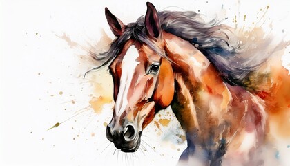 Fototapeta premium watercolor horse creative illustration digital art white background with