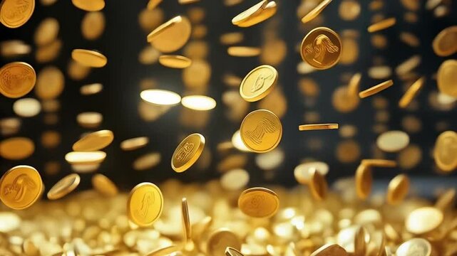 Hypnotic Coin Cascade - Ultra HD Slow Motion Fall with Metallic Glints & Rhythmic ASMR [Seamless Loop]
