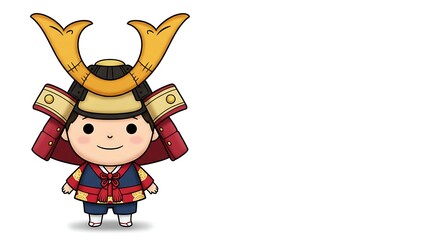 Charming Cartoon Boy in Samurai Armor for Children's Day Celebrations