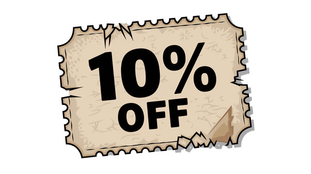 A highly detailed and stylish vector icon of a vintage discount coupon, old paper texture, torn edges