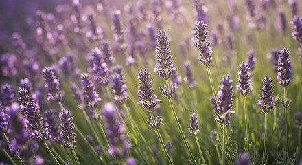 Obraz premium Lavender Field Blooming with Sunlight Hitting the Plants