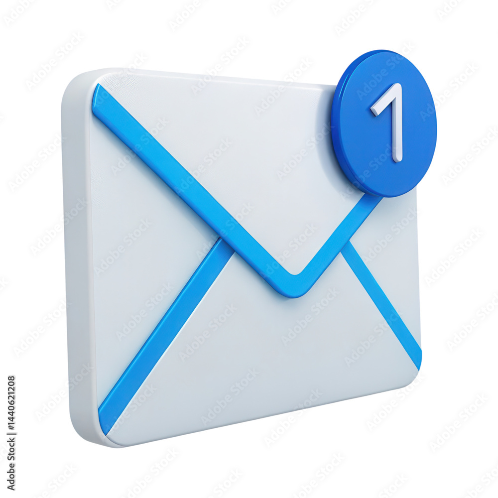 Poster a white and blue envelope icon with a notification badge showing the number one.