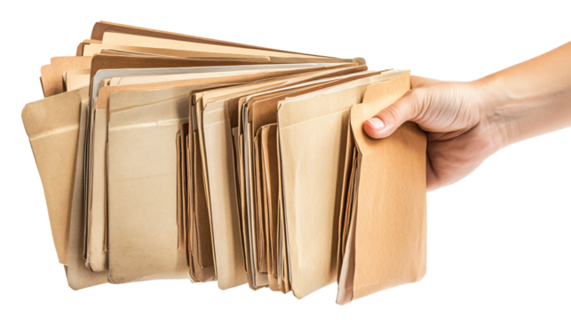 Hand Holding Manila File Folders on Transparent Background