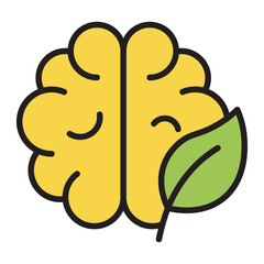 Brain and green leaf eco mind icon
