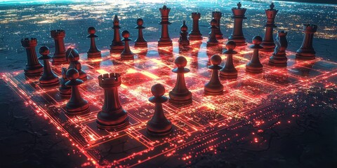 Vibrant ship-shaped chess pieces on giant board a unique art installation