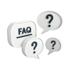 FAQ sign with three speech bubbles containing question marks.