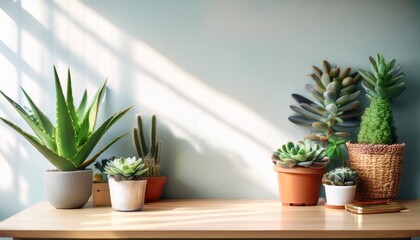 Obraz premium stylish hipster workspace with succulents a minimalist indoor oasis for creativity and design