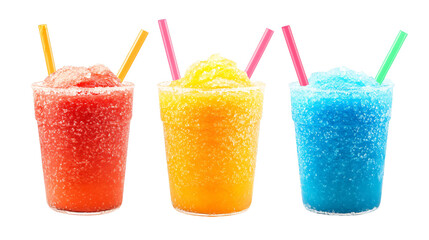 Vibrant Kool-Aid Slushies in Orange, Blue, and Red Colors for Refreshing Drinks