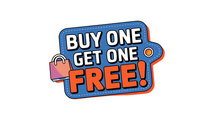 A highly detailed and stylish vector icon of a buy one get one free (BOGO) promotion tag, colorful and playful design