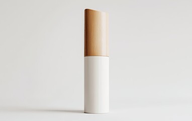 Modern Minimalist Bottle with Wooden Cap on White Background