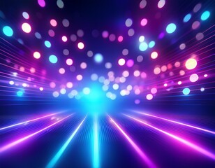 bokeh blue neon lights purple disco style background light abstract futuristic party club dance effect led design colourful glow banner