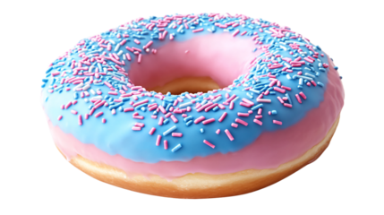 Delicious Pink and Blue Sprinkled Donut on Pink Background for Food Photography