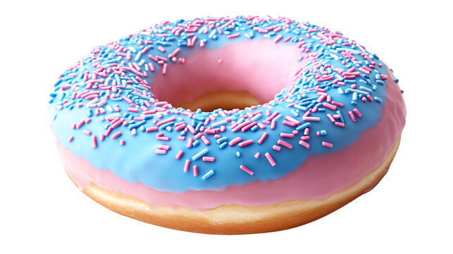 Delicious Pink and Blue Sprinkled Donut on Pink Background for Food Photography