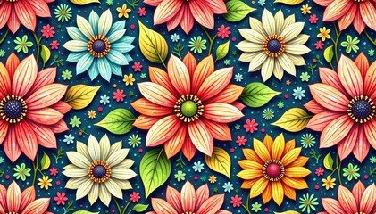 Intricate floral pattern, repeating seamlessly , botanical, flowers, backdrop