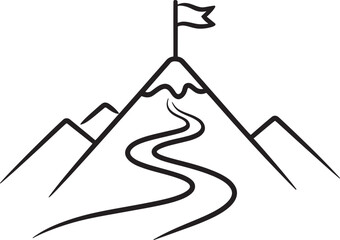 Mountain Peak Achievement Vector Illustration With Flag And Winding Path Design