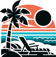 Beach chair flat icon. Chaise lounge chair for a beach vector icon.	